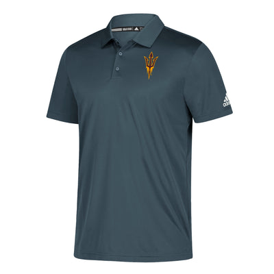 ASU gray polo from Adidas with maroon and gold pitchfork on the chest