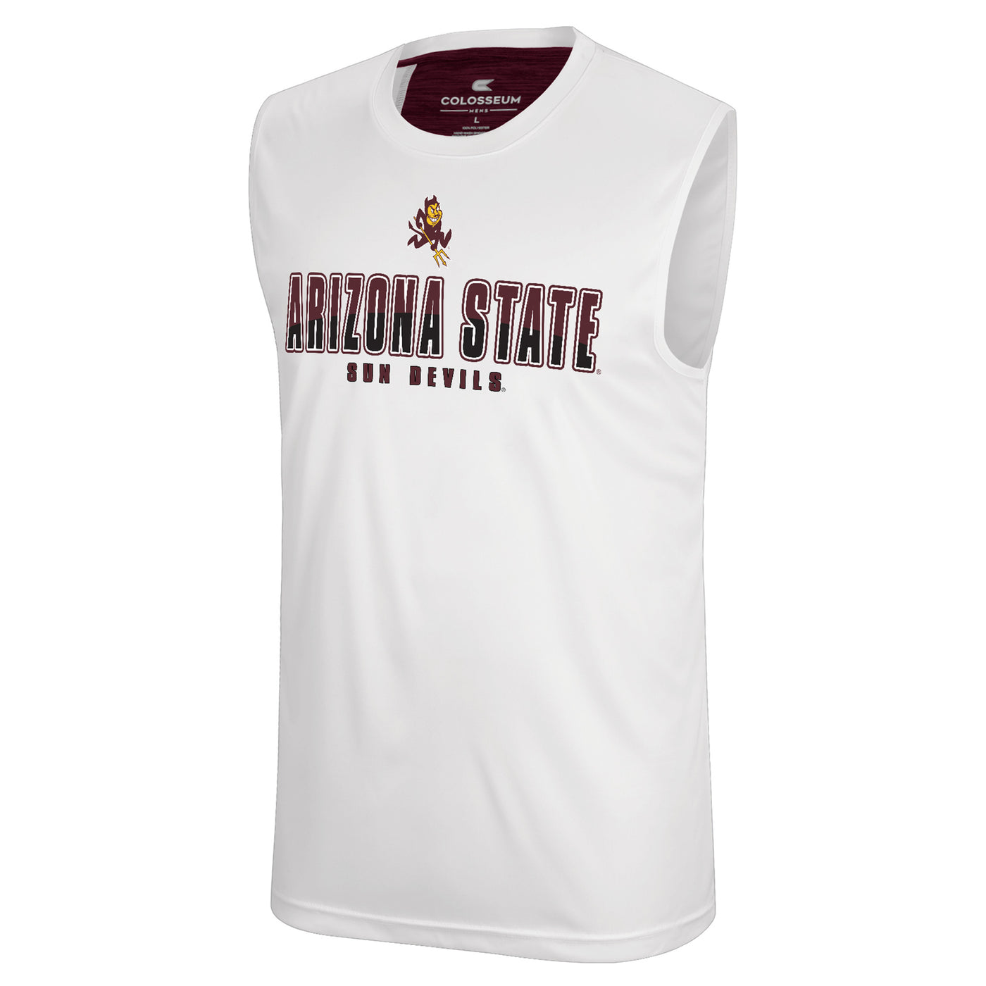 ASU white sleeveless tee with Sparky above 'Arizona State Sun Devils' lettering