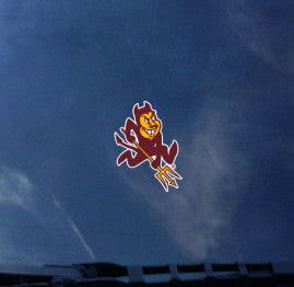 ASU mini Sparky decal in maroon and gold