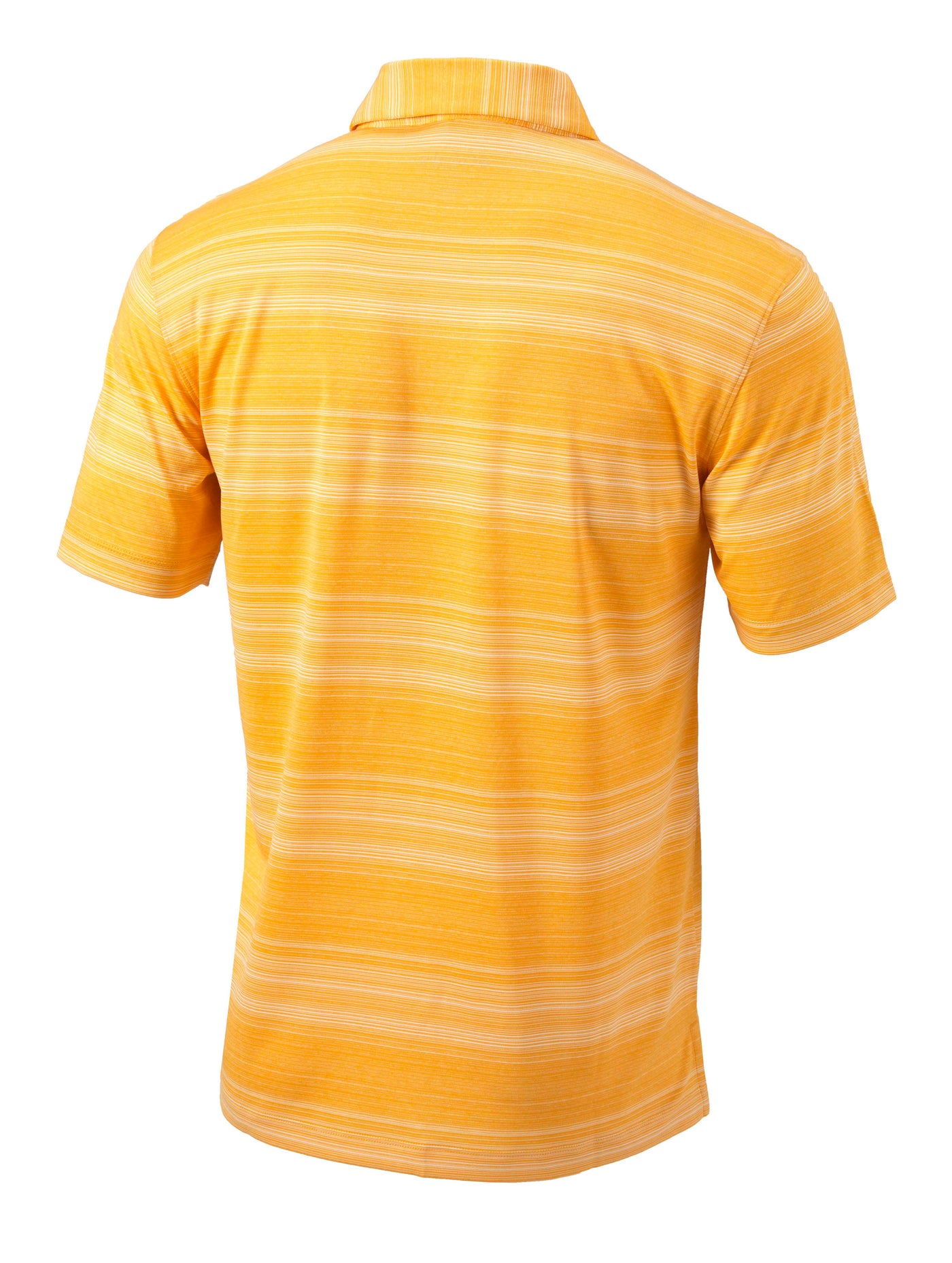 Back view of ASU gold and white striped polo