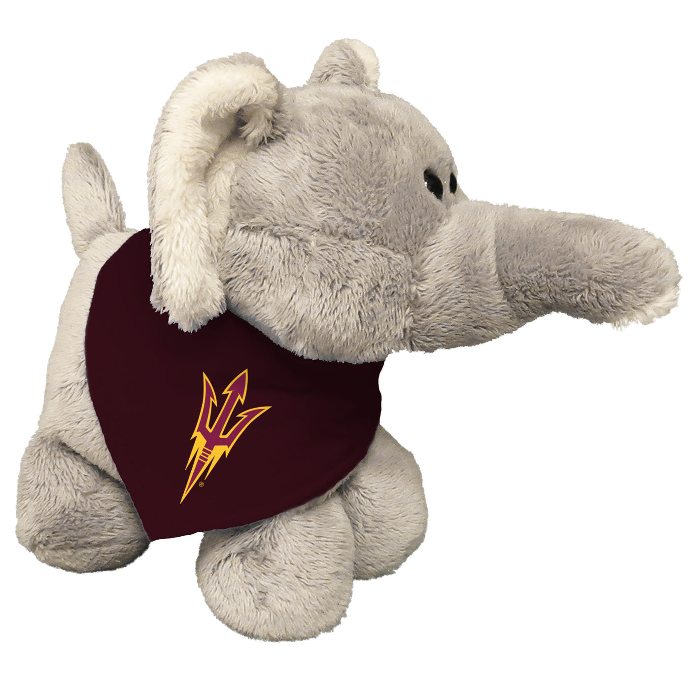 ASU Stuffed grey elephant wearing a maroon bandanna around its neck featuring the pitchfork logo.