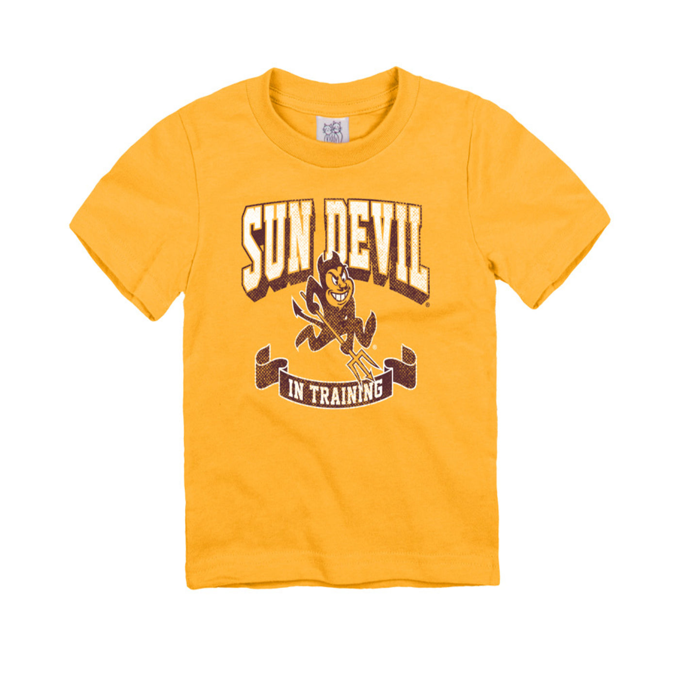 ASU gold youth t-shirt with the text 