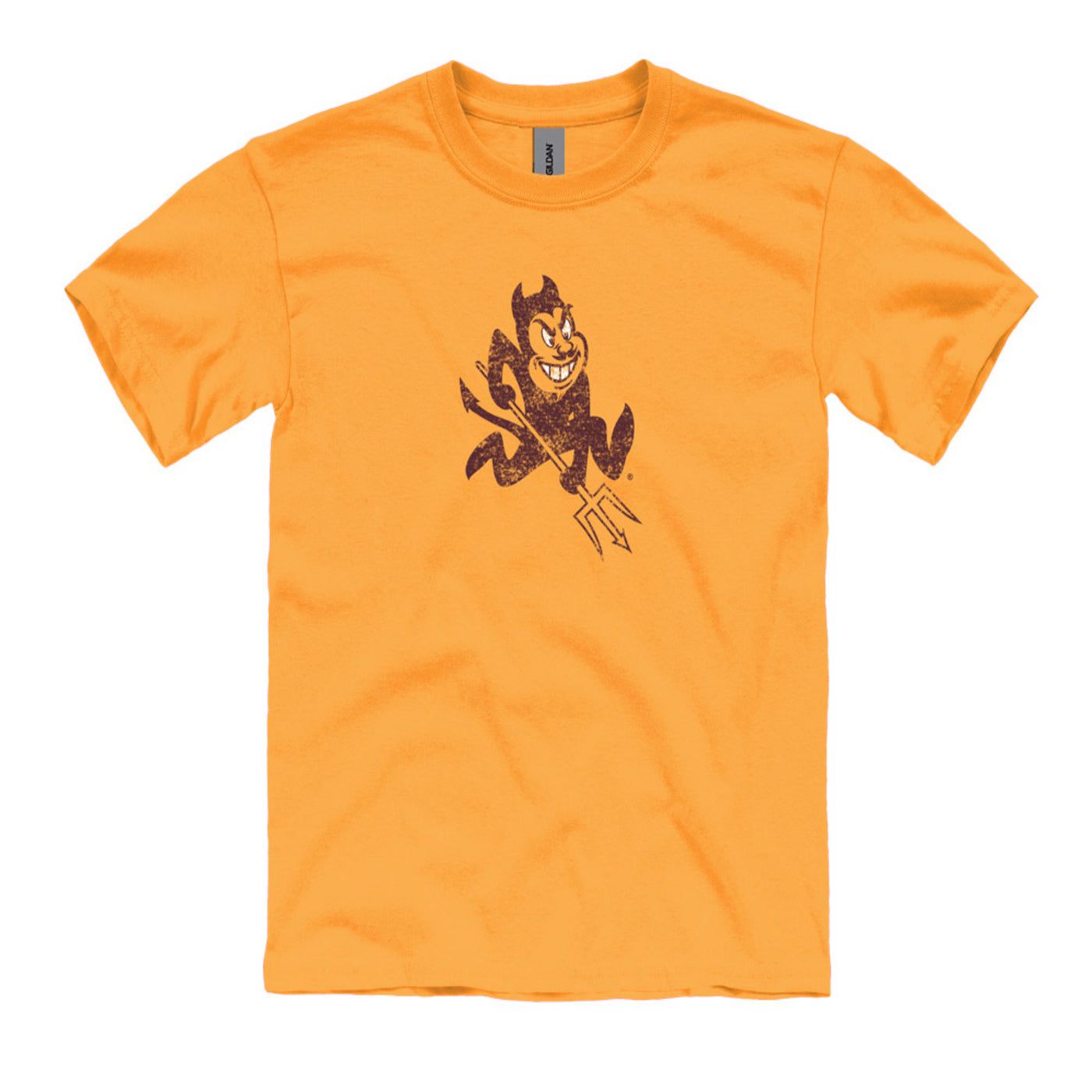 ASU gold youth t-shirt with a sparky mascot on the front.