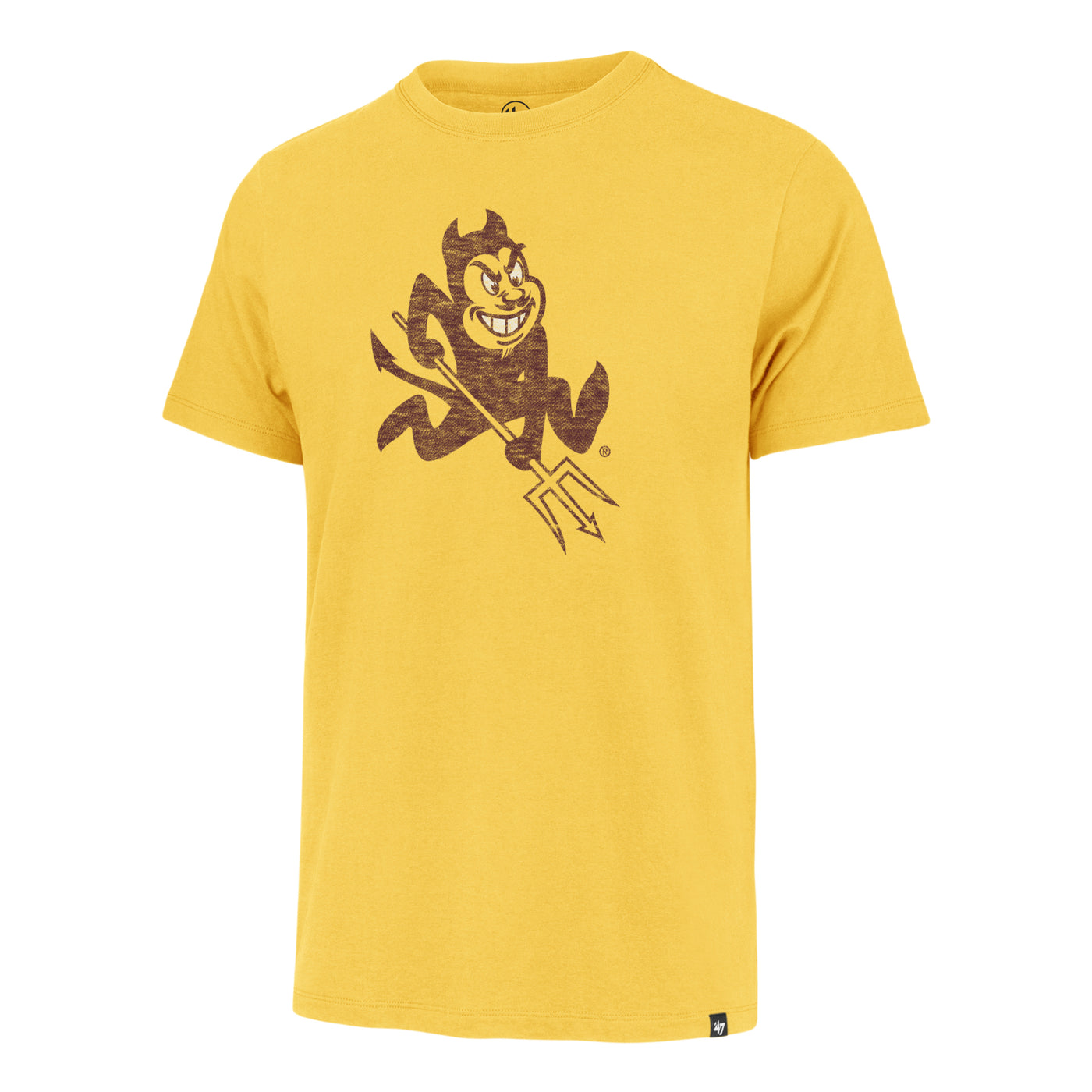ASU Gold shirt with faded sparky logo on the chest. 