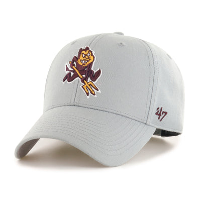 ASU gray adjustable hat from 47brand with a Sparky on the front