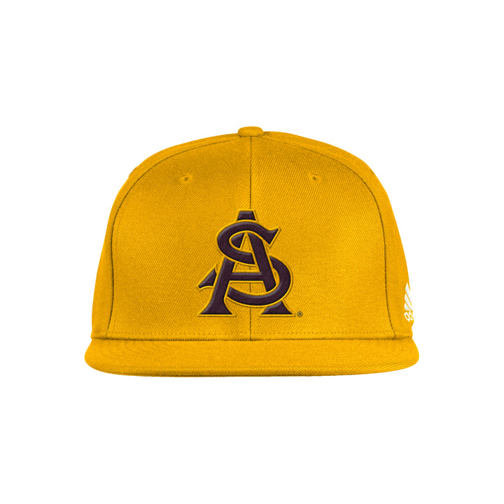 ASU gold fitted hat with a maroon interlocking 'A' and 'S'