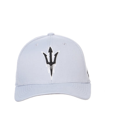 ASU gray hat with black embroidered pitchfork with a white outline