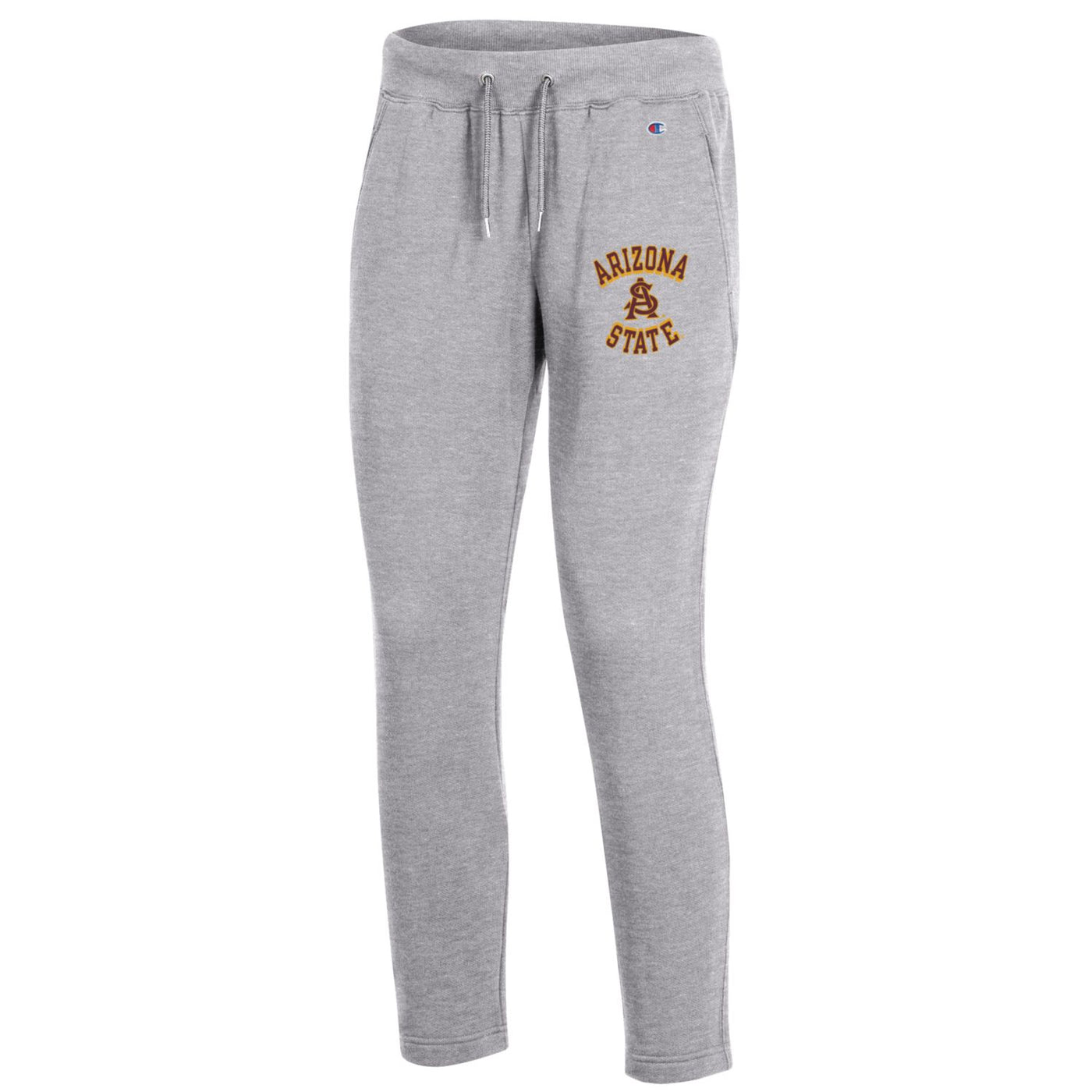 ASU gray sweat pants with Arizona State printed around A&S logo on upper front left leg