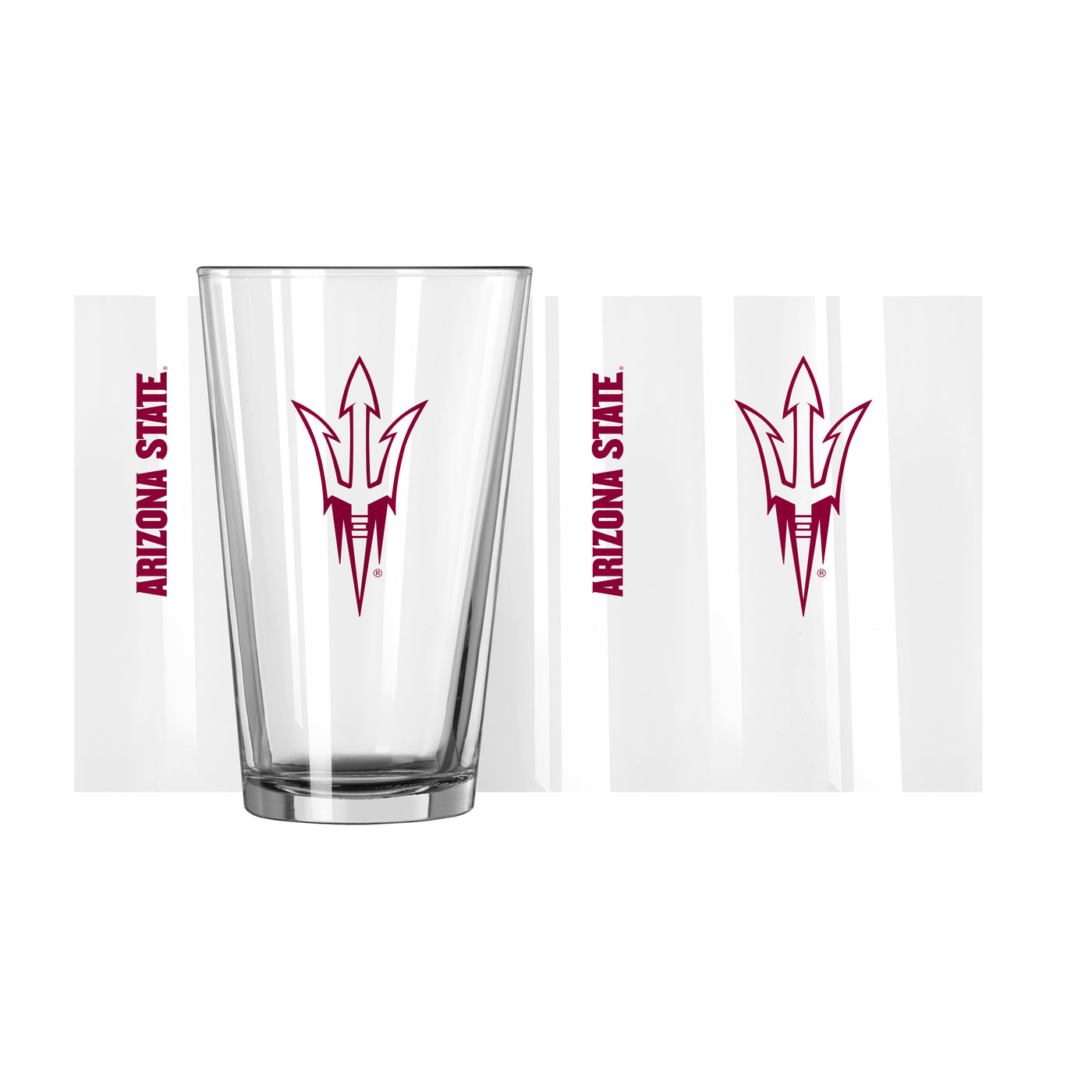 ASU pint glass sides with 'Arizona State' listed vertically