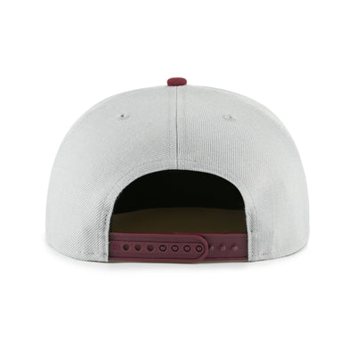 ASU flat-bill hat with maroon top pin and strap. 
