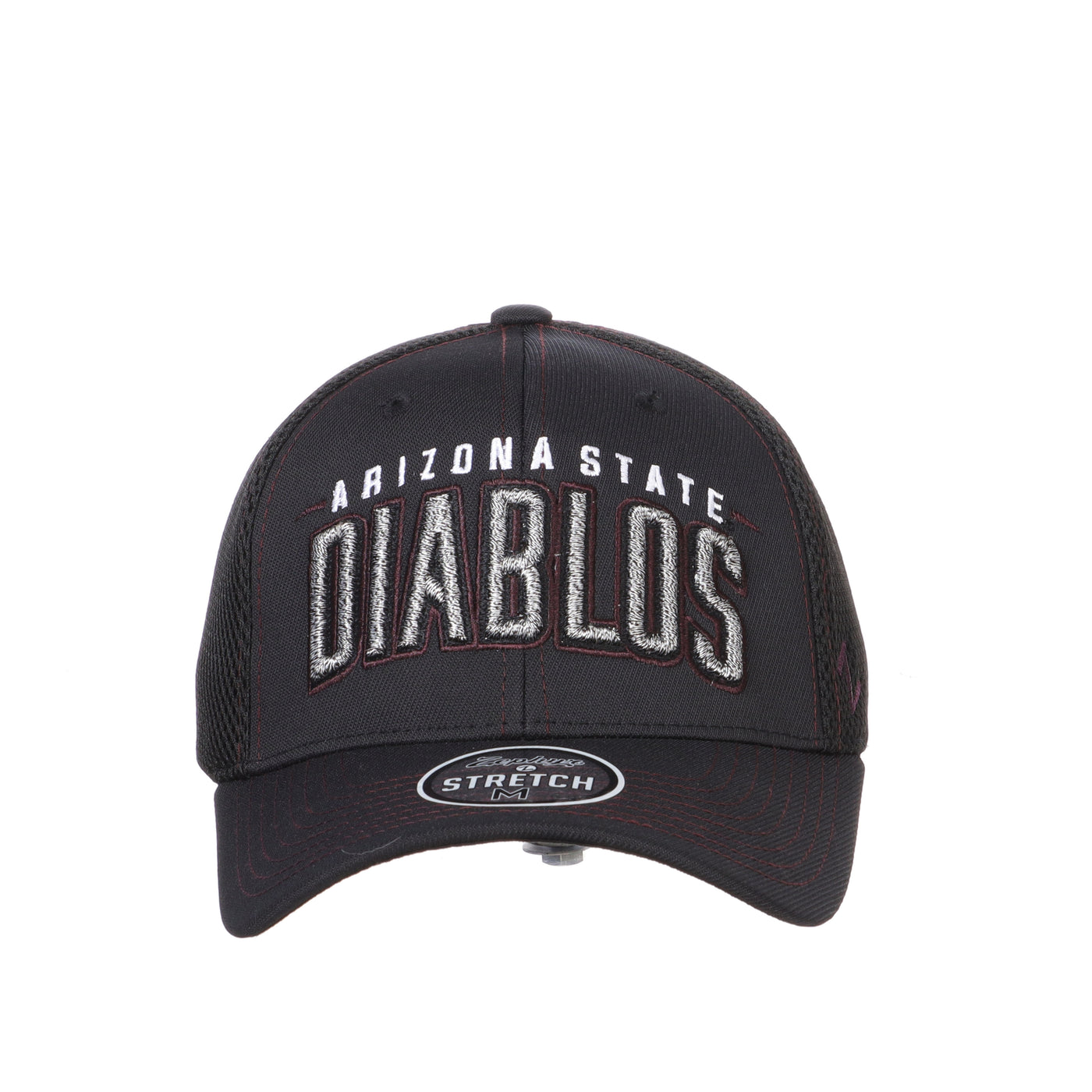 ASU black stretch fit hat with 'Arizona State' above 'Diablos'