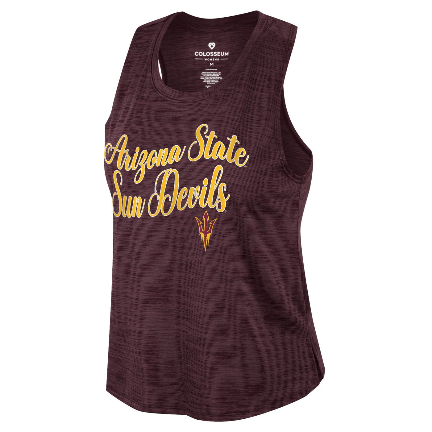 ASU heather maroon women's tank with 'Arizona State Sun Devils' lettering above a pitchfork