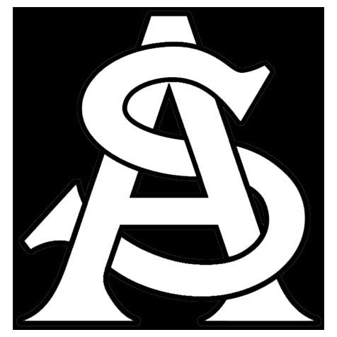 ASU decal with interlocking 'A' and 'S' in white lettering