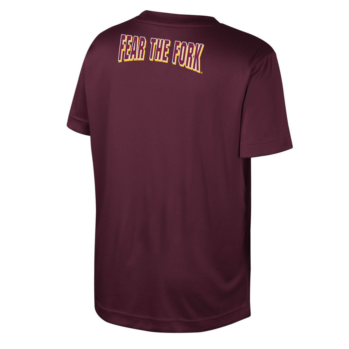 Backside of ASU youth t-shirt with the text  