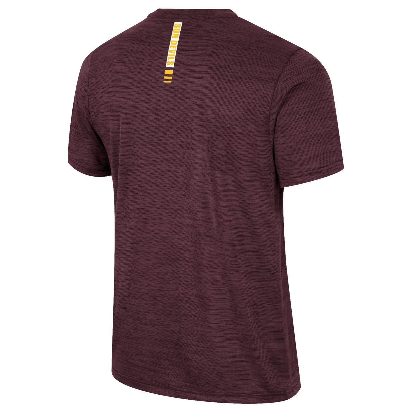 Backside of ASU maroon athletic t-shirt with 