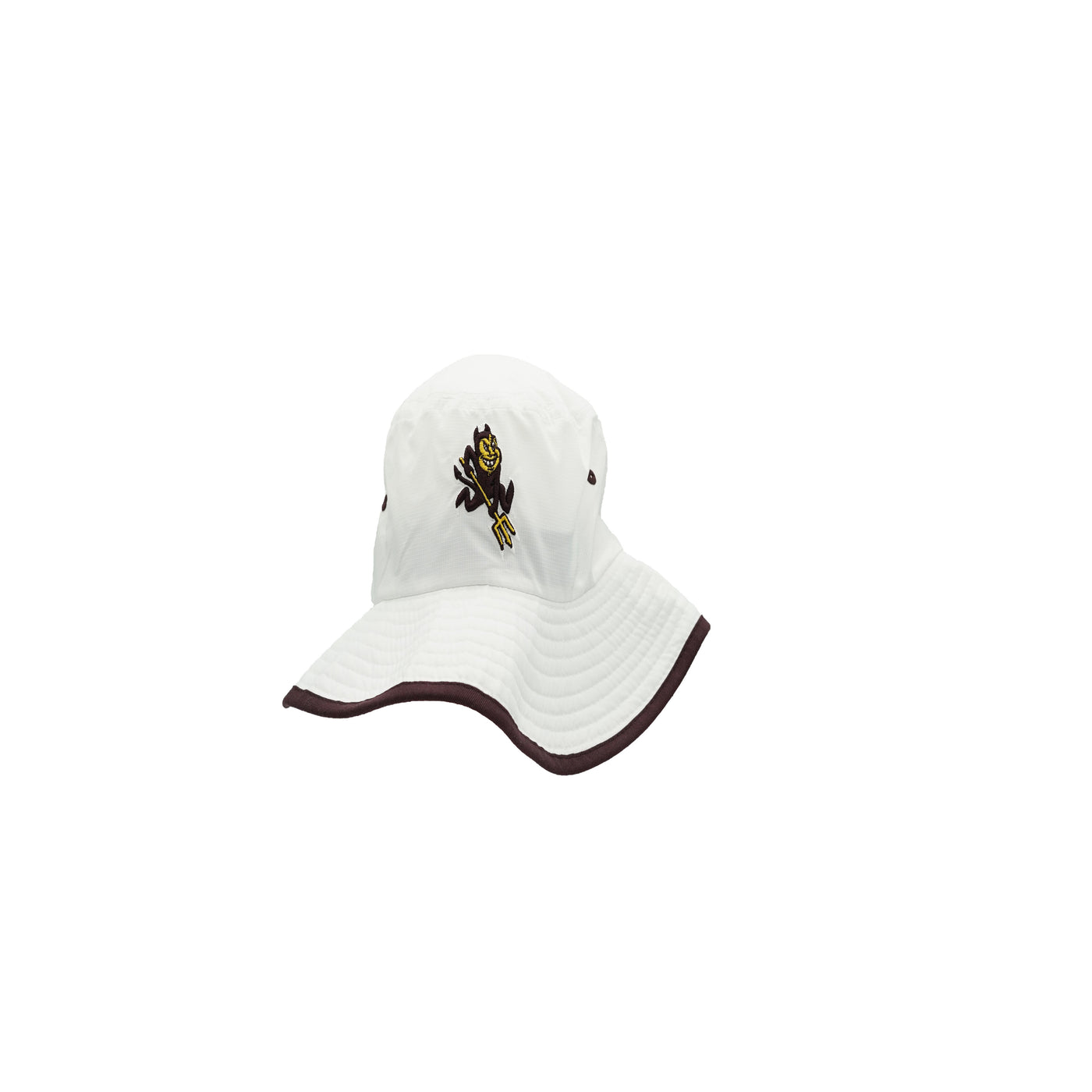 ASU white bucket hat with Sparky logo on the front. 