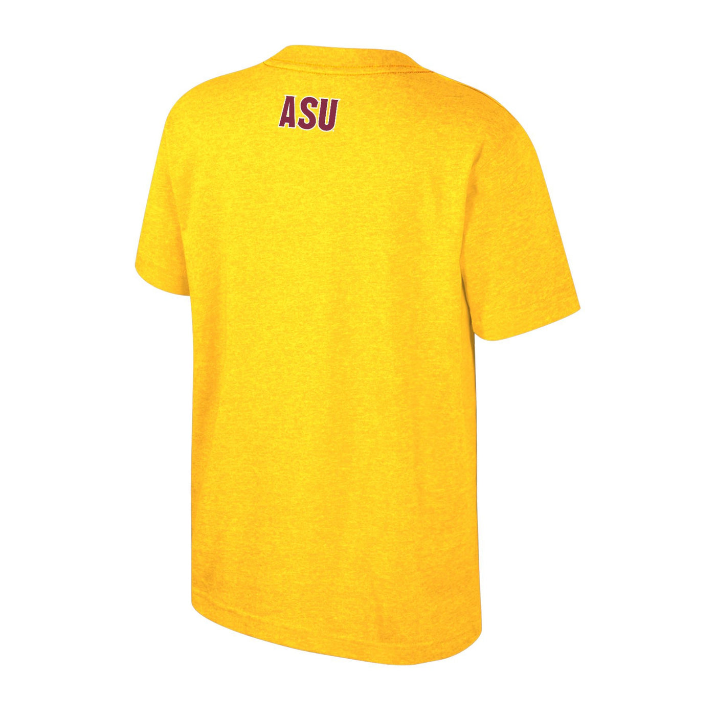 backside of youth ASU gold tee with text 