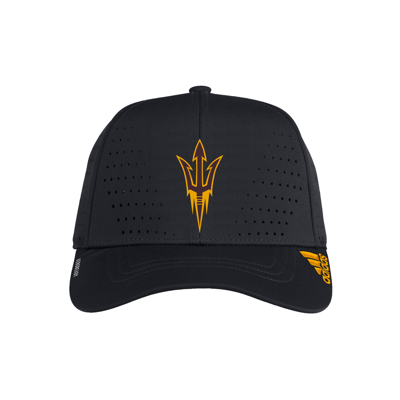 ASU black Adidas hat with pitchfork on the front and breathable holes in fabric