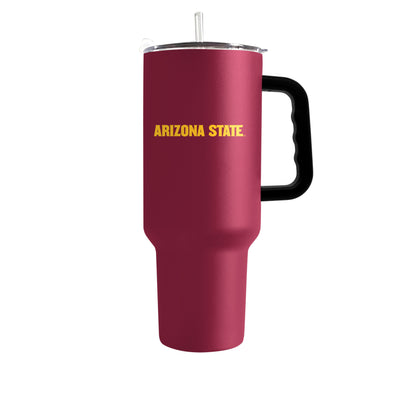 ASU maroon stanley cup shaped tumbler with the text "Arizona State" in gold