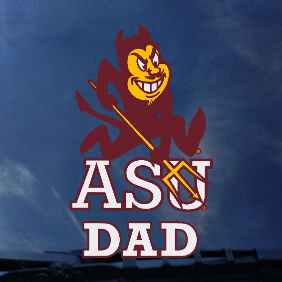 ASU decal with Sparky above 'ASU, Dad' lettering