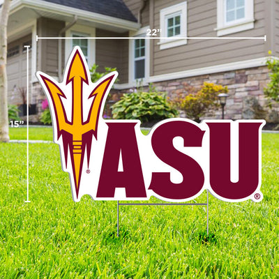 ASU Lawn sign in front yard with pitchfork and 'ASU' lettering