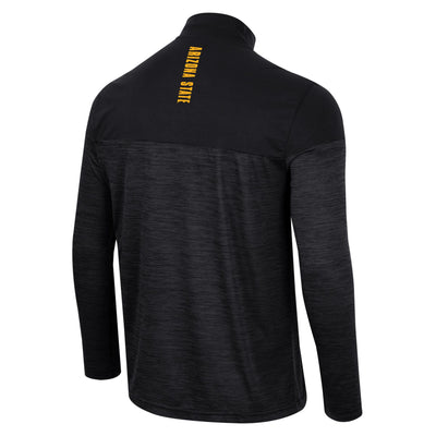 Back view of ASU black 1/4 zip with 'Arizona State' down the spin