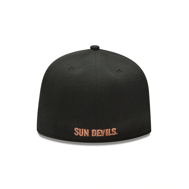 Back view of ASU black fitted hat with embroidered lettering 'Sun Devils' at the base