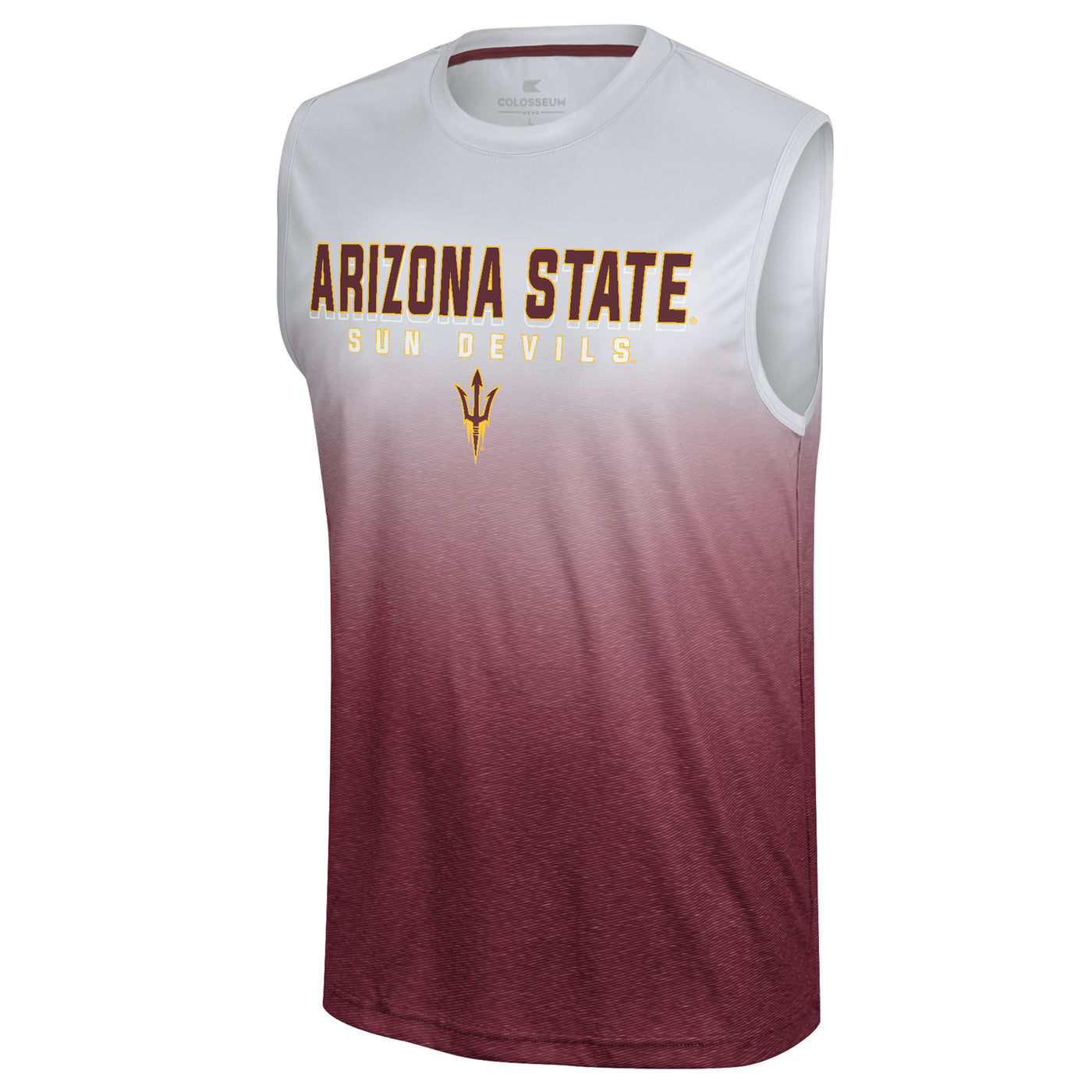 ASU athletic material tank top. Color starts at white at the top and fades into maroon at the bottom. 