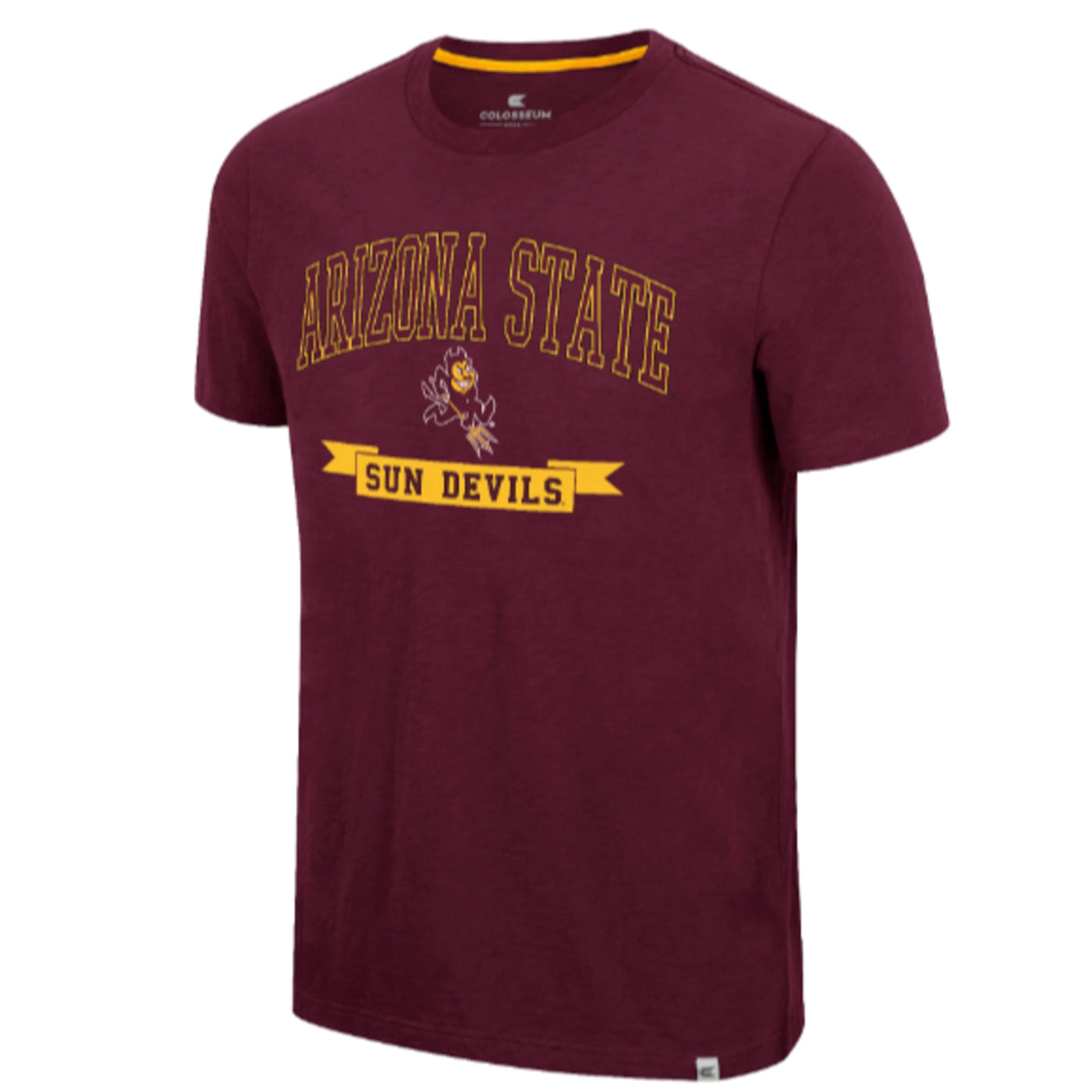 ASU Maroon t-shirt with the gold outline of the text 