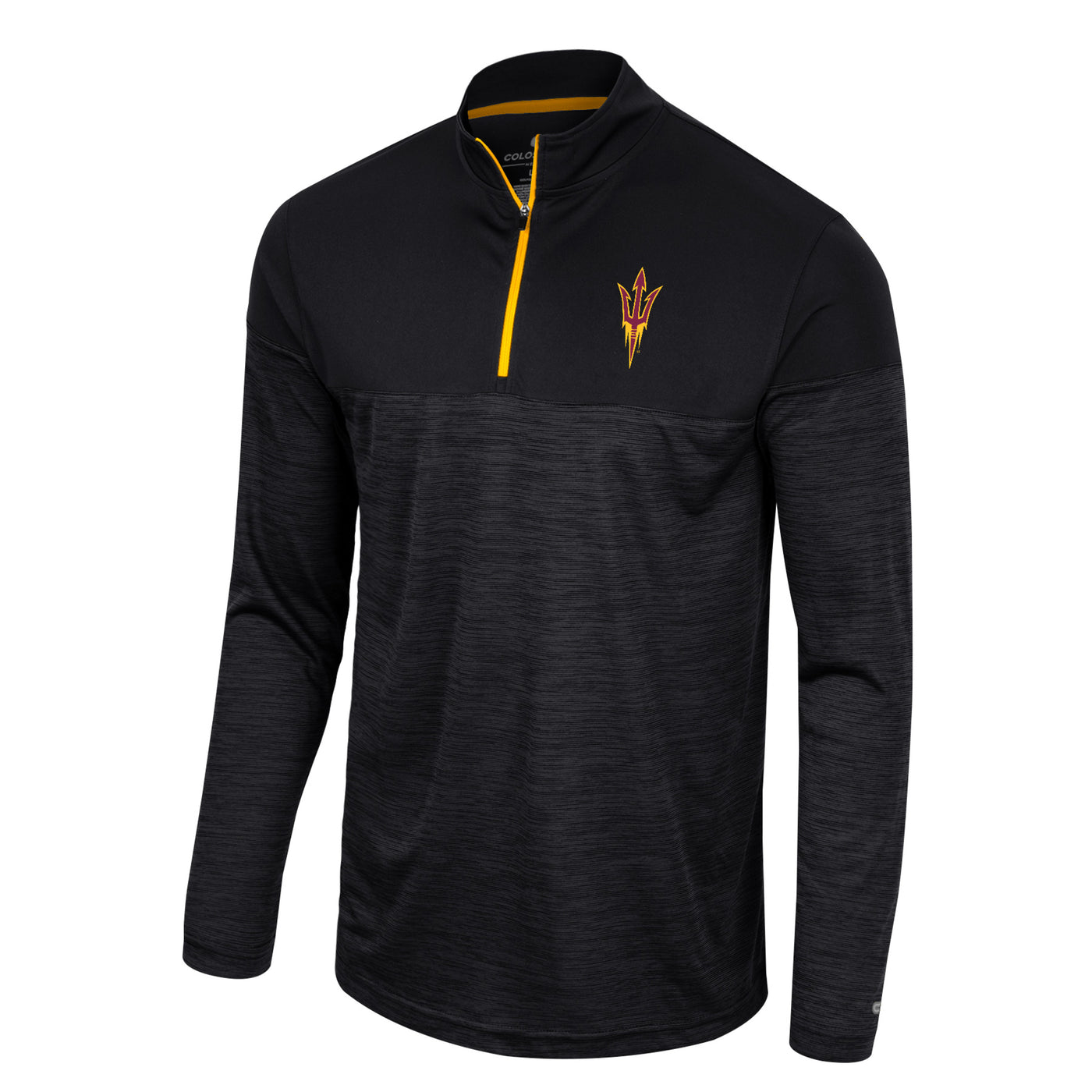 ASU black 1/4 zip jacket with a pitchfork on the chest 