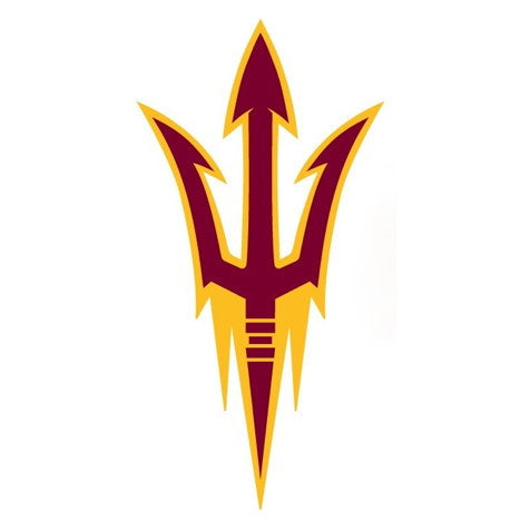 ASU decal of pitchfork in maroon and gold