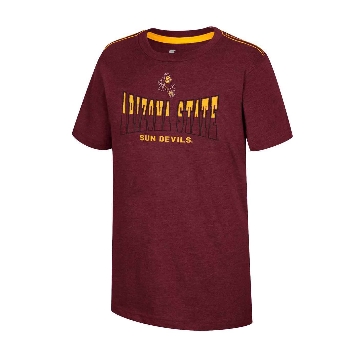 ASU maroon youth shirt with the text 