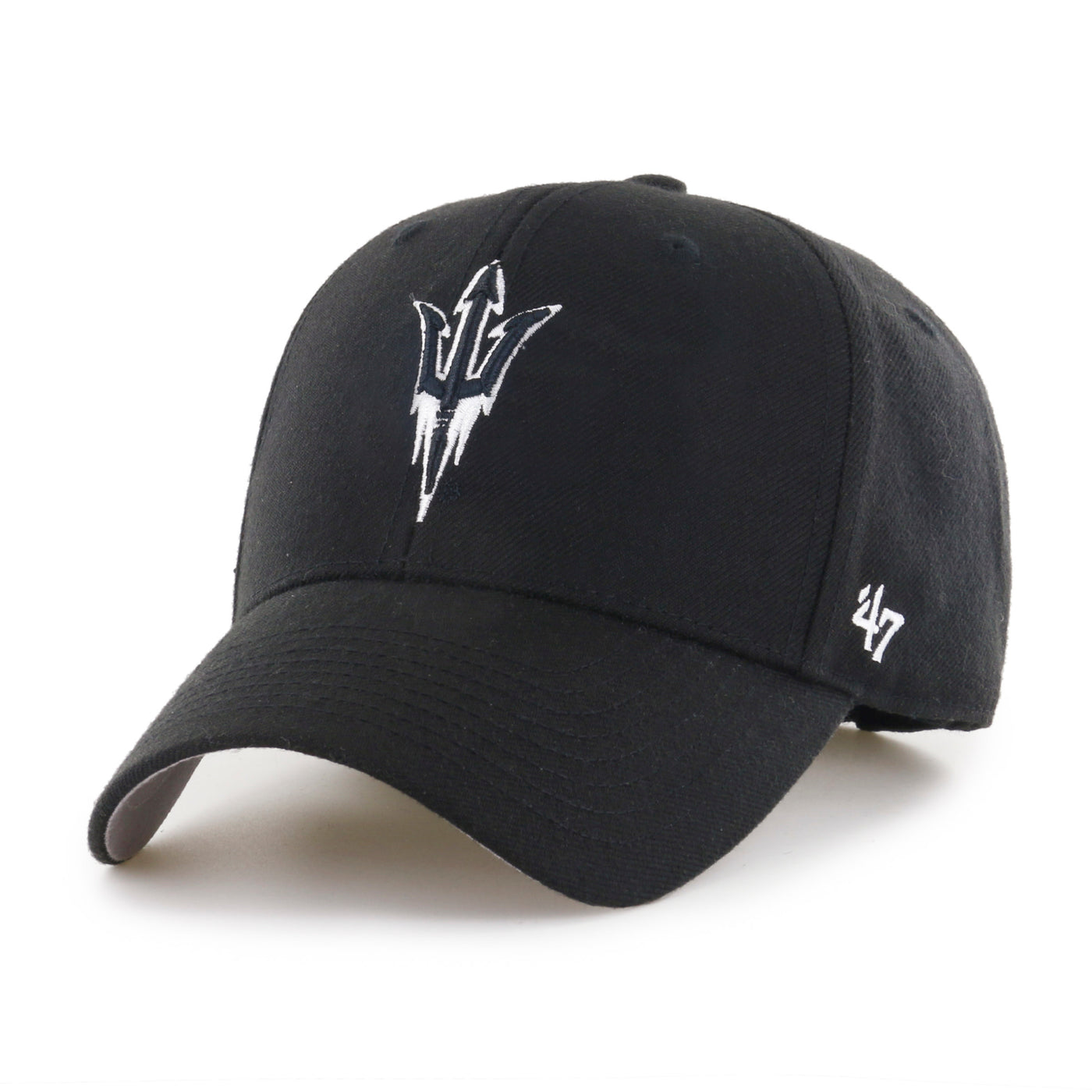 ASU black hat with a white outlined pitchfork on the front by 47Brand