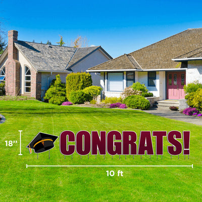 ASU lawn sign with black graduation cap and 'Congrats!' lettering in front yard