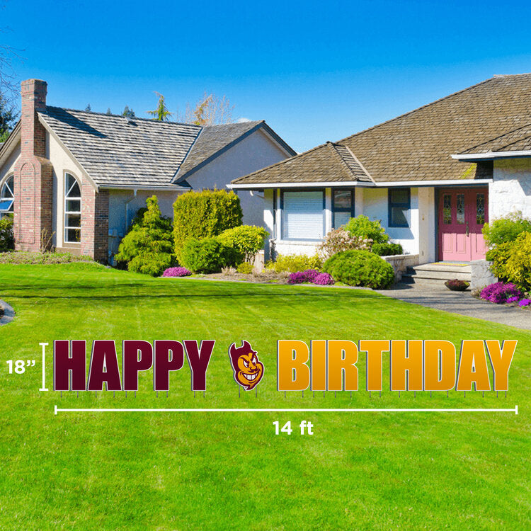 ASU 'Happy Birthday' Lawn sign in yard with Sparky's face
