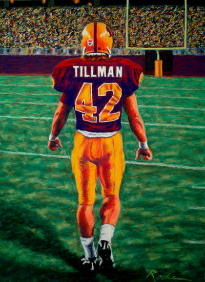 Print of Pat Tillman walking away on the football field.