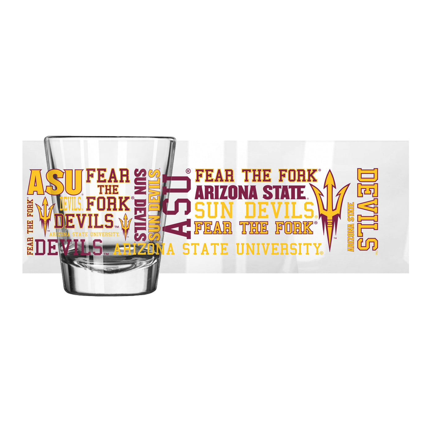 ASU Spirit design stretched out over a shot glass