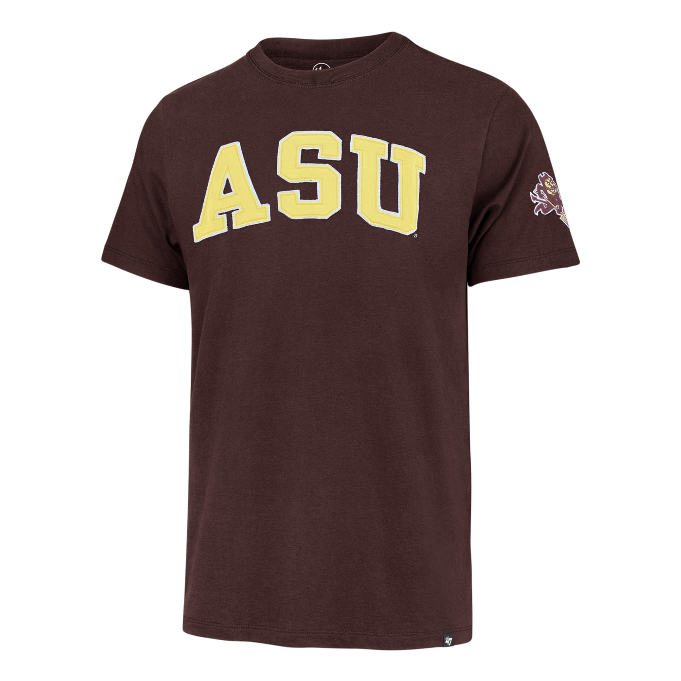 ASU maroon shirt with gold ASU patch on the chest. Features another small sparky patch on the sleeve. 