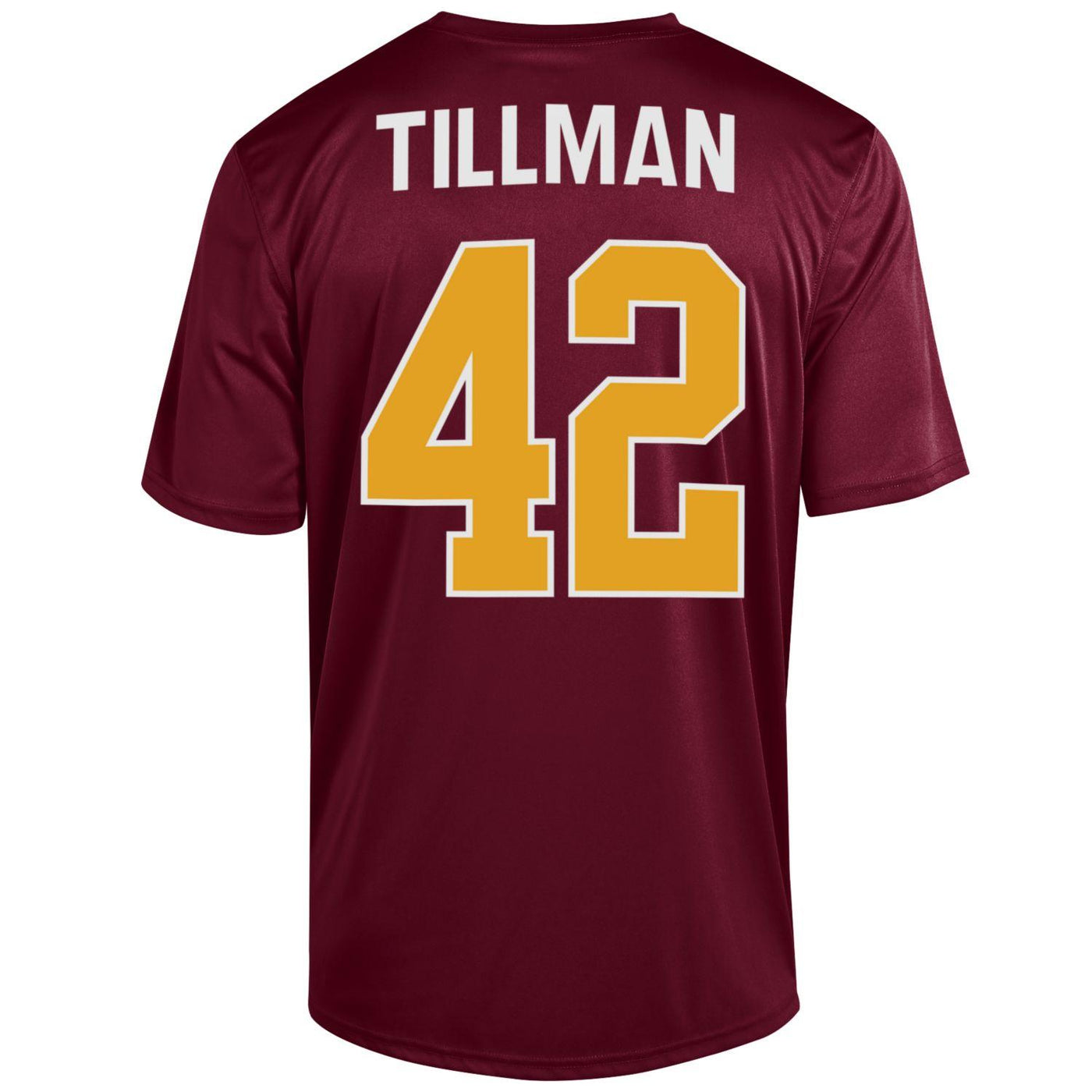 ASU maroon champion tee with Arizona state in white written over gold 42 on back