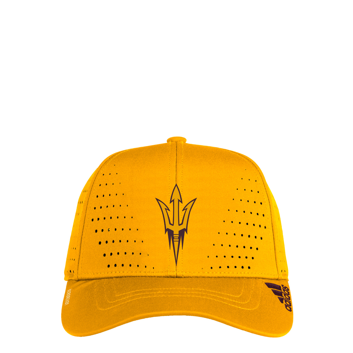 ASU gld Adidas hat with pitchfork on the front and breathable holes in fabric