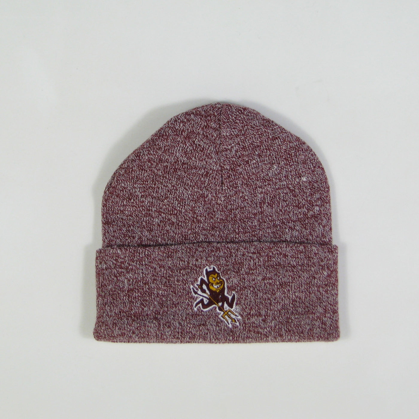 ASU maroon cuffed beanie with a Sparky patch on the cuff