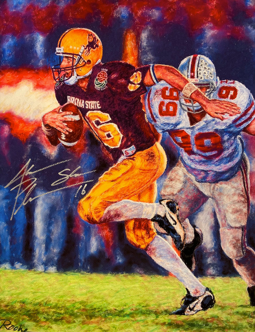 Print of ASU football player Jake the Snake running from another football player