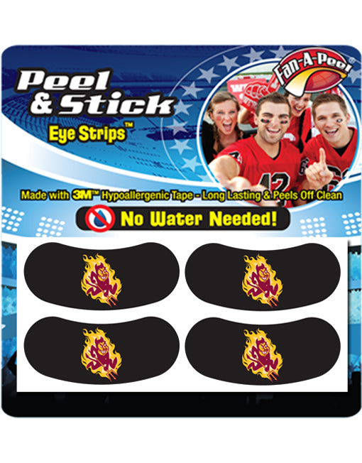 ASU 4 Peal and stick black eye strips with flaming Sparkys in packaging saying 'Made with 3m