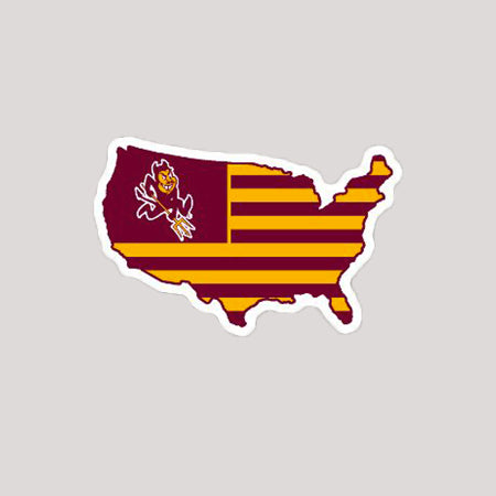 ASU Sparky maroon and gold flag print on United State outline on mini magnet