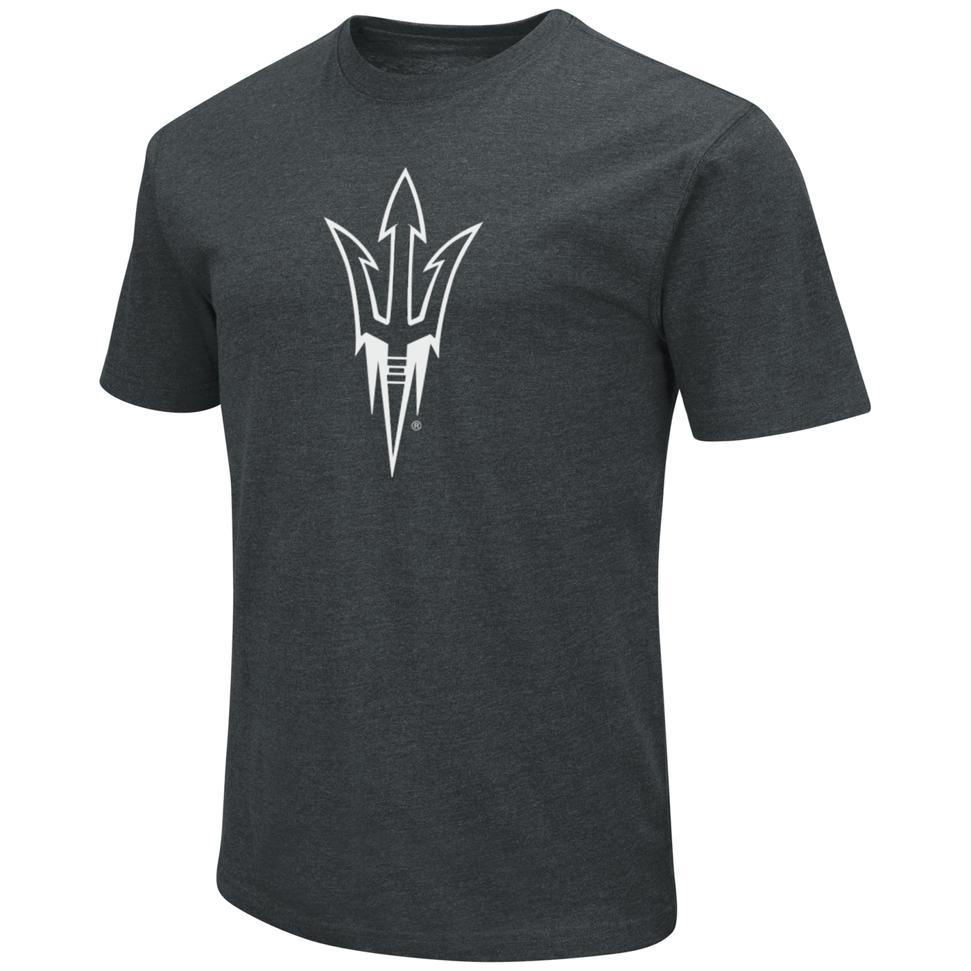 Black ASU tee with a white pitchfork outline on the chest. 