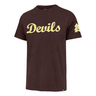 ASU maroon shirt with 'Devils' cursive lettering sewn into the front and an interlocking 'A' and 'S' on the sleeve.