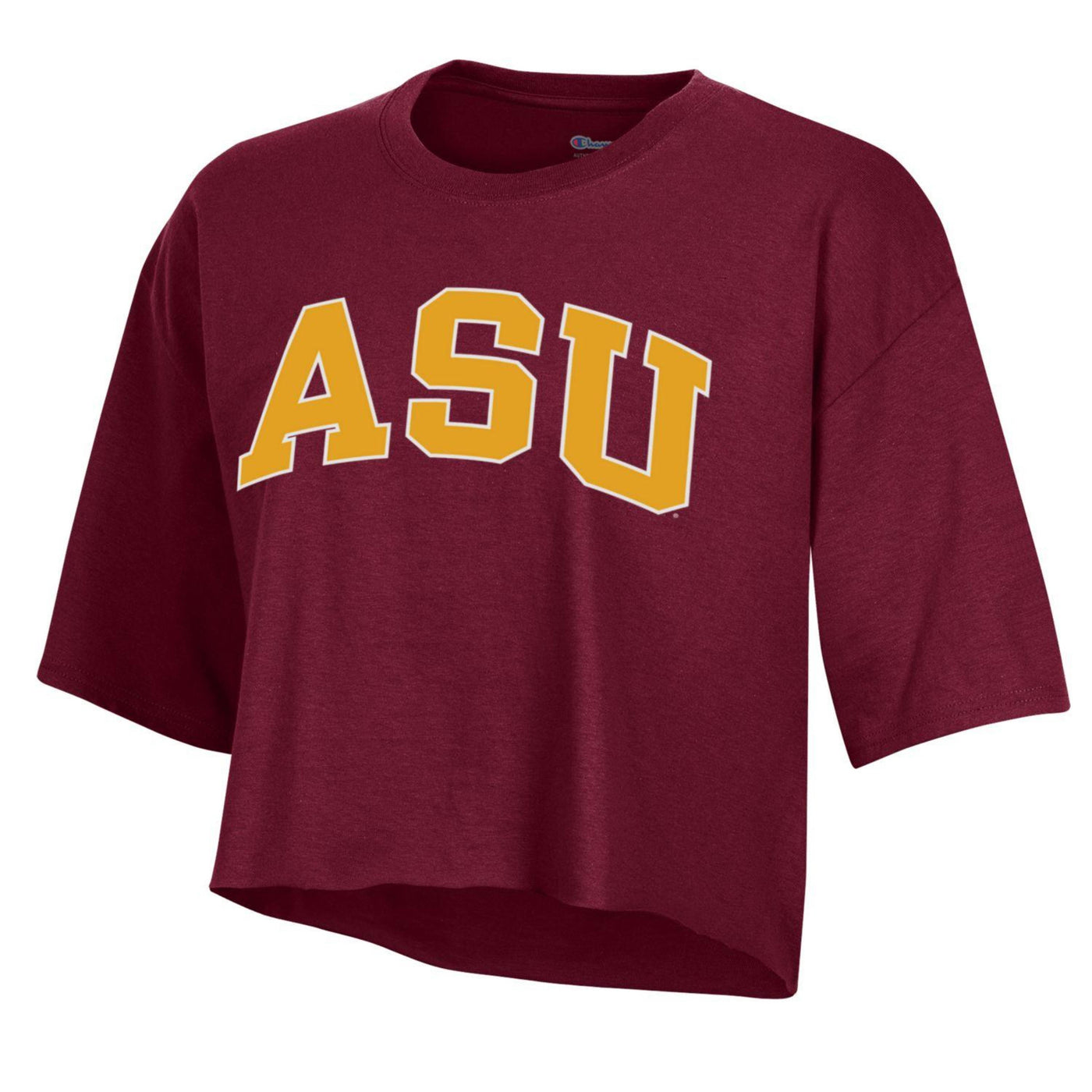 ASU maroon crop top with the large text