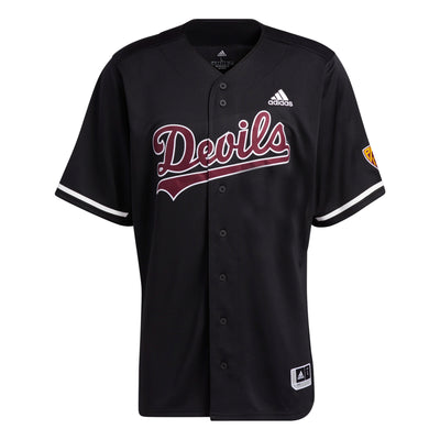 ASU Adidas Black button down baseball jersey with 'Devils' across the front