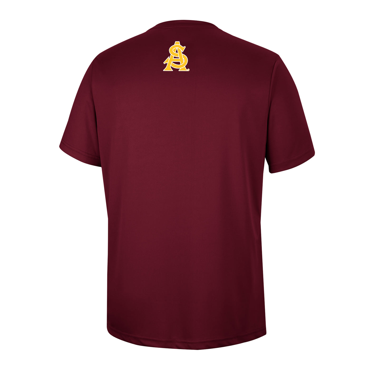 Back view of ASU maroon tee with interlocking 'A' and 'S'
