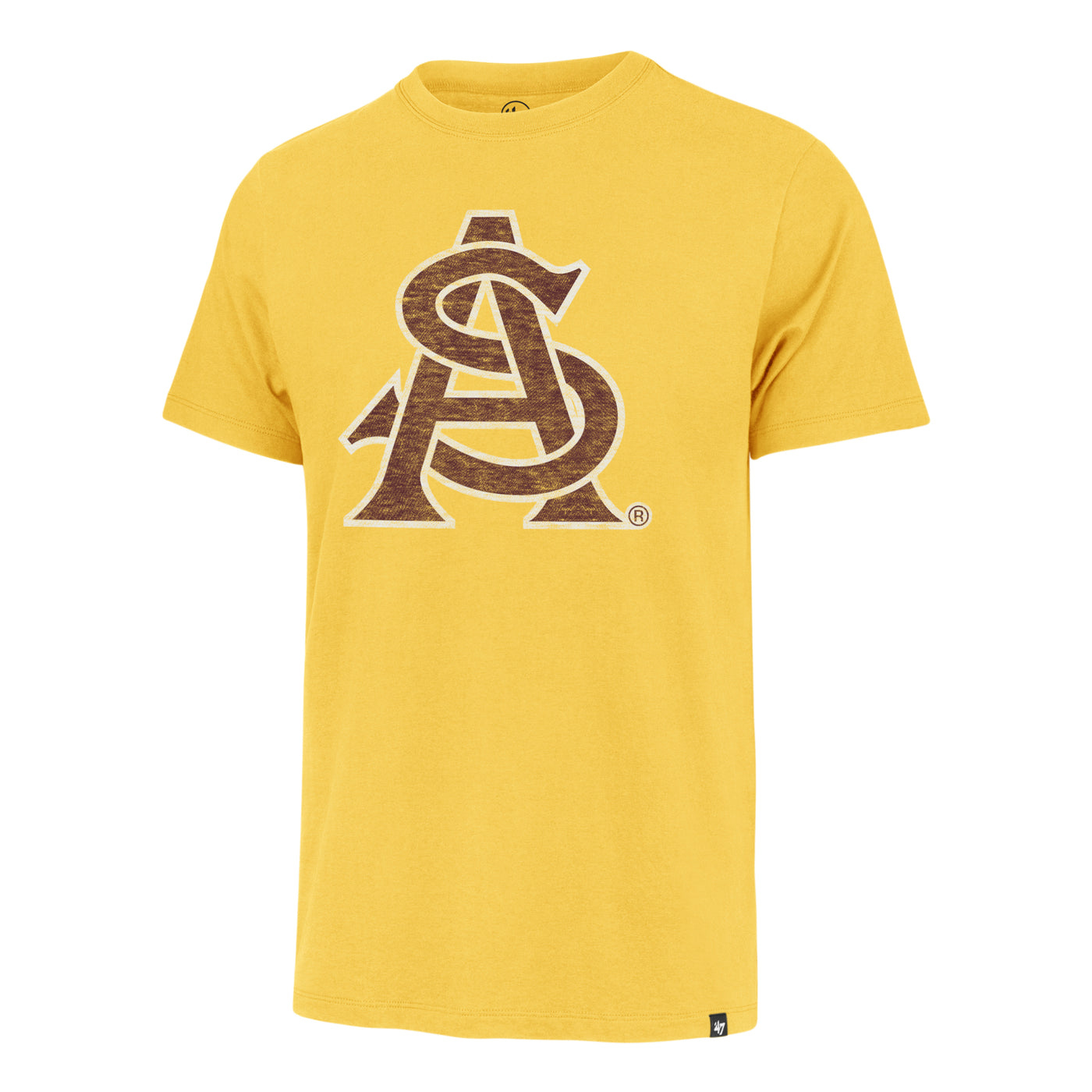 ASU Gold shirt with faded interlocking A&S logo on the chest. 